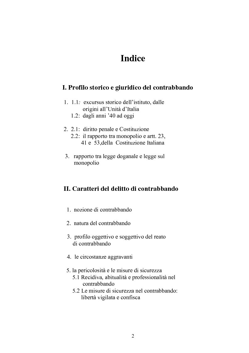 Indice della tesi: Il contrabbando di tabacchi lavorati esteri ex art. 291bis, Pagina 1