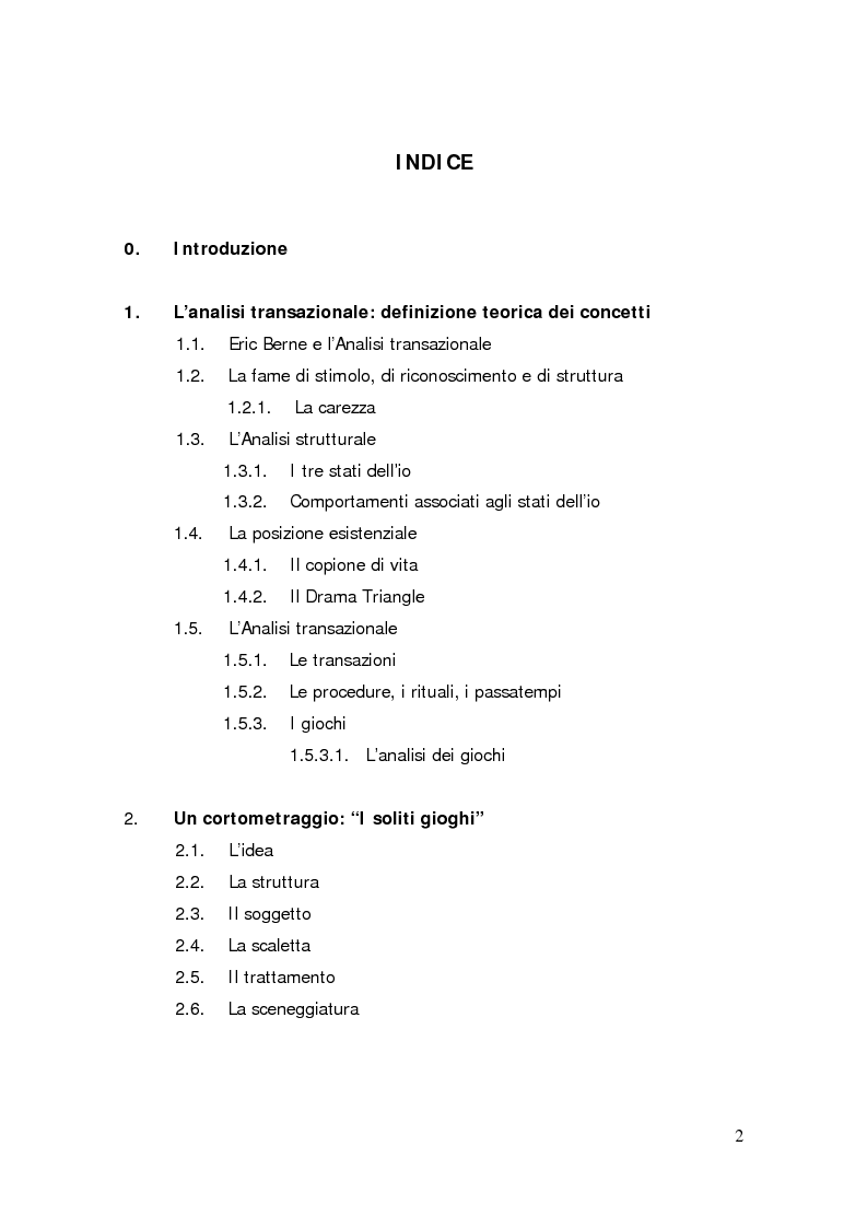 Indice della tesi: L'Analisi transazionale e la scrittura creativa, Pagina 1