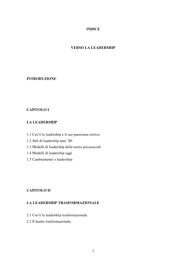 Indice della tesi: Verso la leadership, Pagina 1