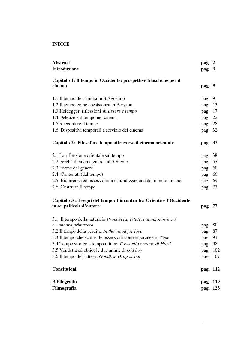 Indice della tesi: Il tempo nel cinema orientale contemporaneo, Pagina 1