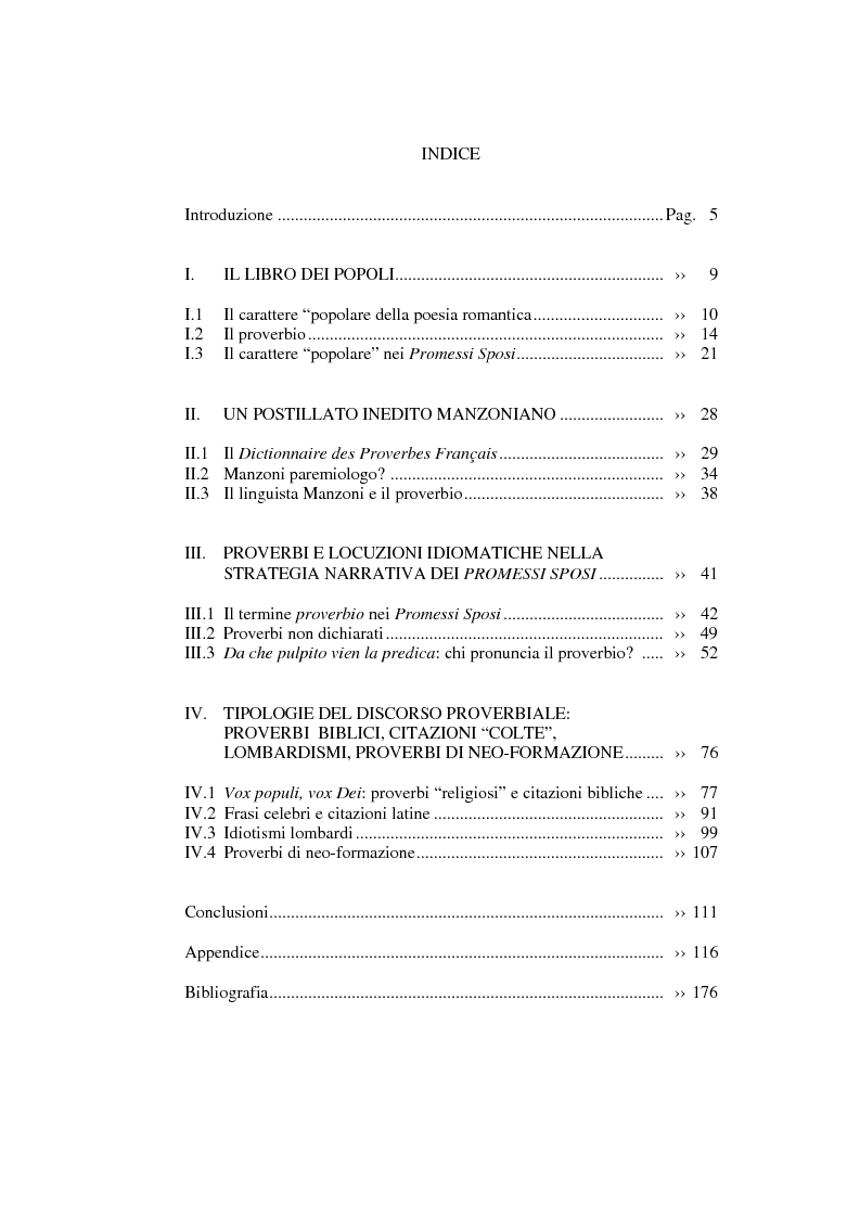 Indice della tesi: Proverbi e locuzioni idiomatiche nei "Promessi Sposi", Pagina 1
