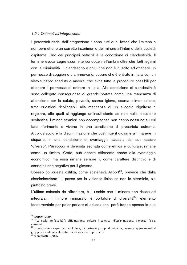 Estratto dalla tesi: ''Pane e Coraggio'' - Condizioni e vissuti di minori stranieri non accompagnati