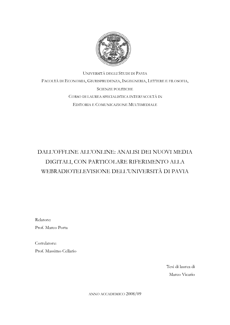 UNIVERSITÀ DEGLI STUDI DI PAVIA FACOLTÀ DI ECONOMIA