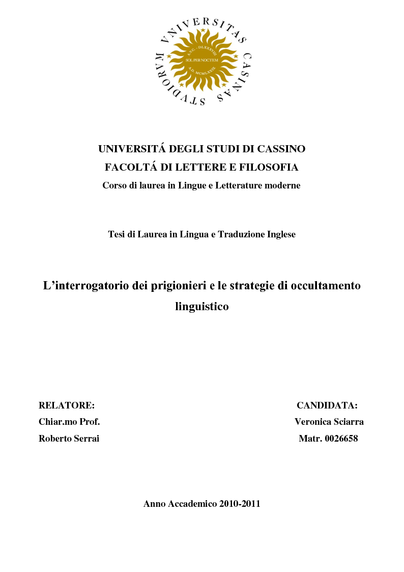 UNIVERSITÁ DEGLI STUDI DI CASSINO FACOLTÁ DI LETTERE E ...