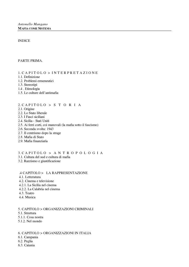 Indice della tesi: Mafia come sistema, Pagina 1