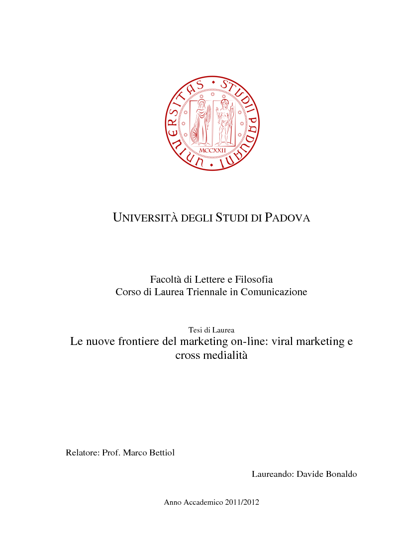 ... del marketing on-line: viral marketing e cross medialità, Pagina 1