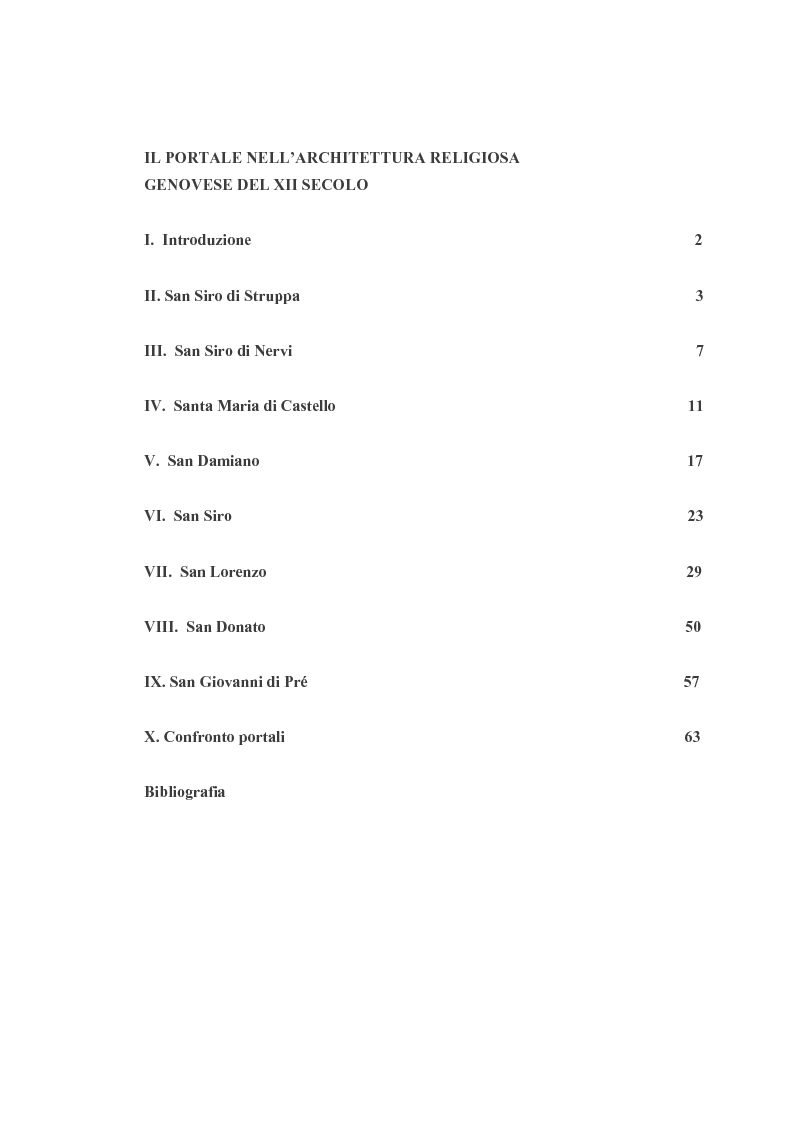 Indice della tesi: Il portale nell'architettura religiosa genovese del XII secolo, Pagina 1