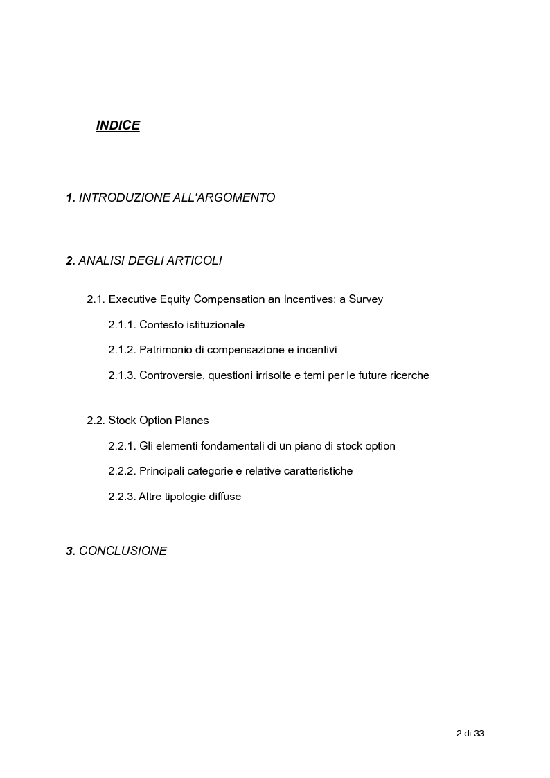 Tesi di laurea stock options