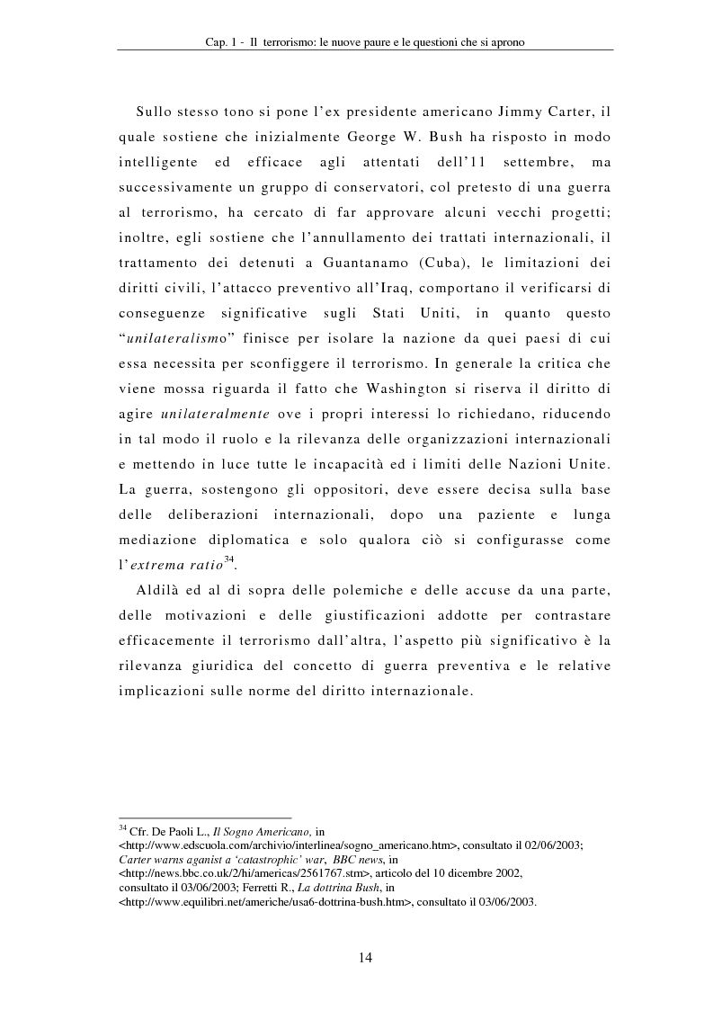 Anteprima della tesi: La compressione dei diritti costituzionali in ragione della lotta al terrorismo: il caso americano, Pagina 14