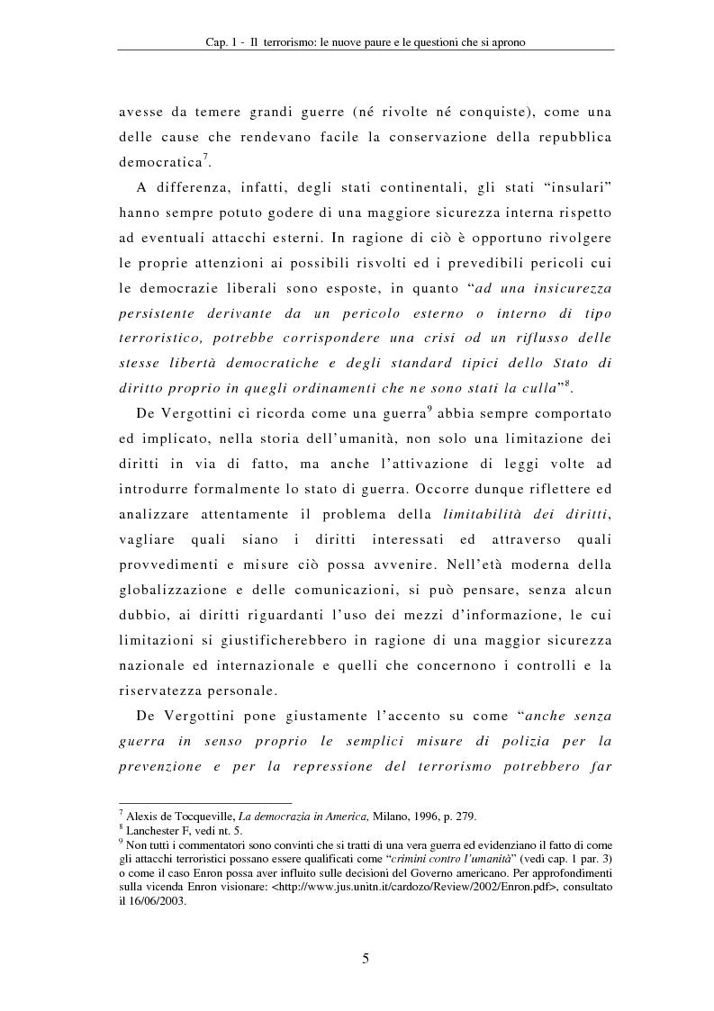Anteprima della tesi: La compressione dei diritti costituzionali in ragione della lotta al terrorismo: il caso americano, Pagina 5
