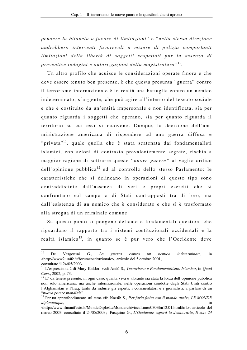 Anteprima della tesi: La compressione dei diritti costituzionali in ragione della lotta al terrorismo: il caso americano, Pagina 6