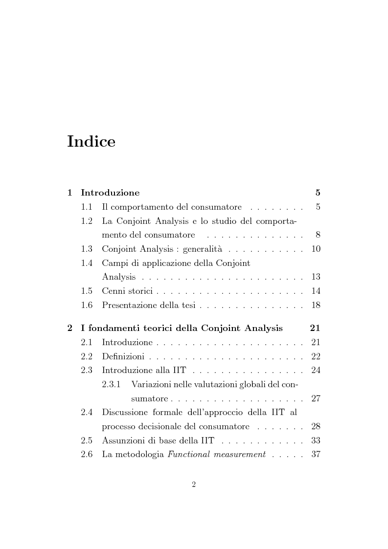 Indice della tesi: La Conjoint Analysis nelle ricerche di marketing, Pagina 1