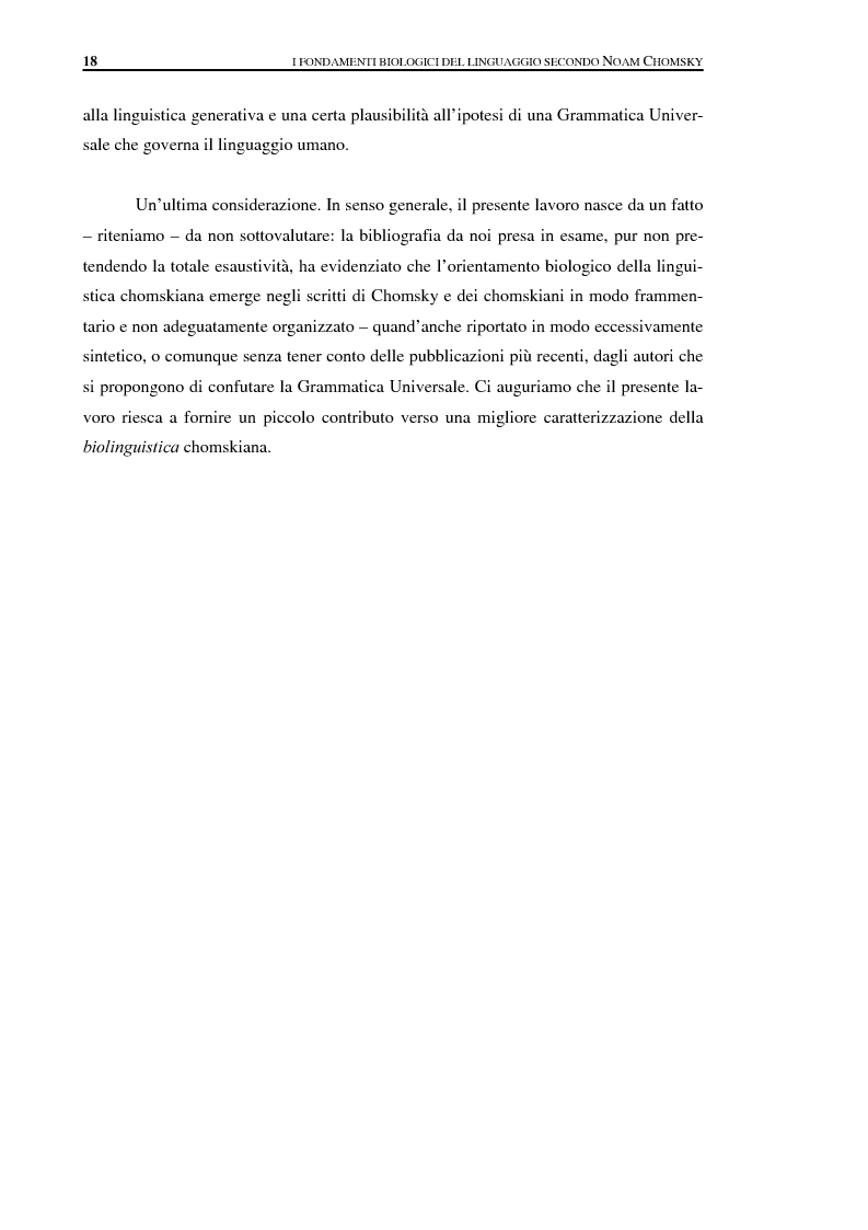 Anteprima della tesi: I fondamenti biologici del linguaggio secondo Noam Chomsky. Grammatica Universale e dati sperimentali., Pagina 10