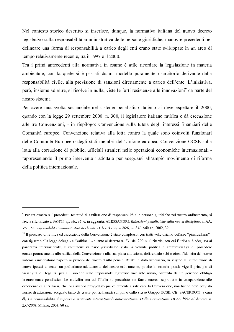 Anteprima della tesi: Il processo penale alle persone giuridiche nel d. lgs. 8 giugno 2001, n. 231, Pagina 6