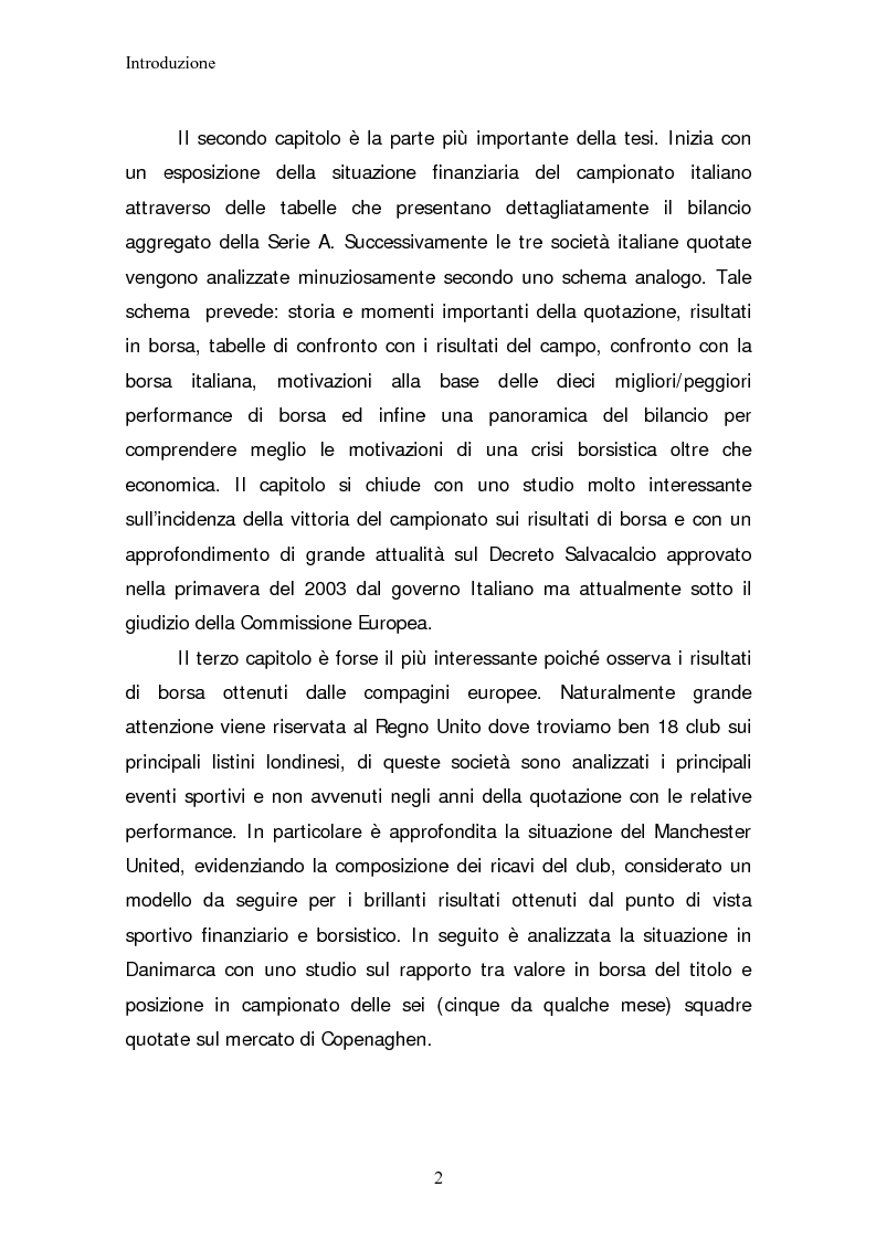 Anteprima della tesi: La quotazione in borsa di società calcistiche. Analisi del caso italiano e comparazione europea., Pagina 2