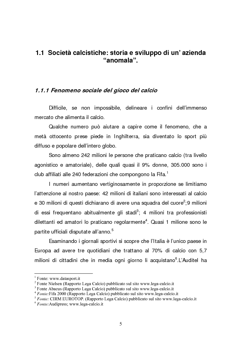 Anteprima della tesi: La quotazione in borsa di società calcistiche. Analisi del caso italiano e comparazione europea., Pagina 5