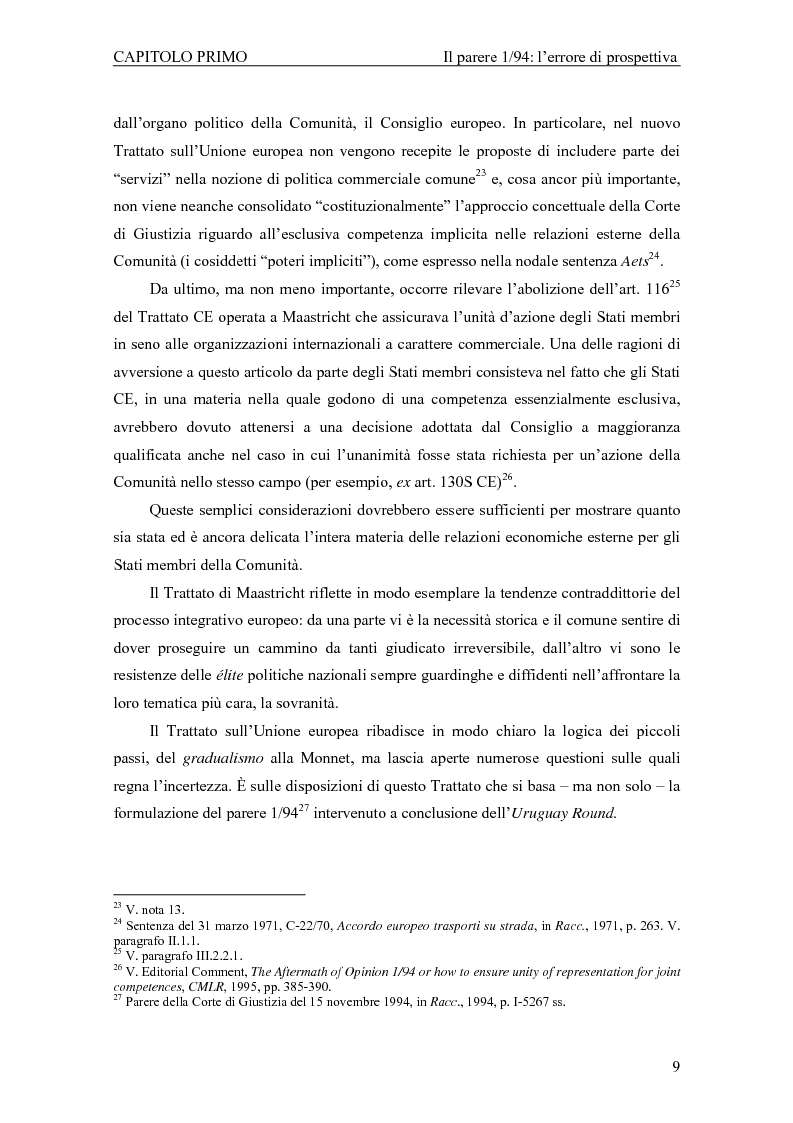 Anteprima della tesi: Profili giuridici della partecipazione della Comunità Europea all’OMC: l’evoluzione delle competenze esterne, Pagina 13