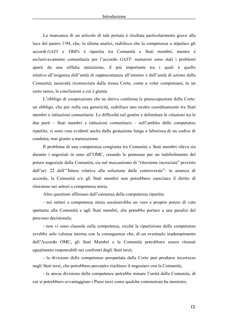 Anteprima della tesi: Profili giuridici della partecipazione della Comunità Europea all’OMC: l’evoluzione delle competenze esterne, Pagina 2