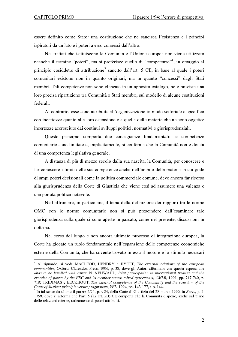 Anteprima della tesi: Profili giuridici della partecipazione della Comunità Europea all’OMC: l’evoluzione delle competenze esterne, Pagina 6