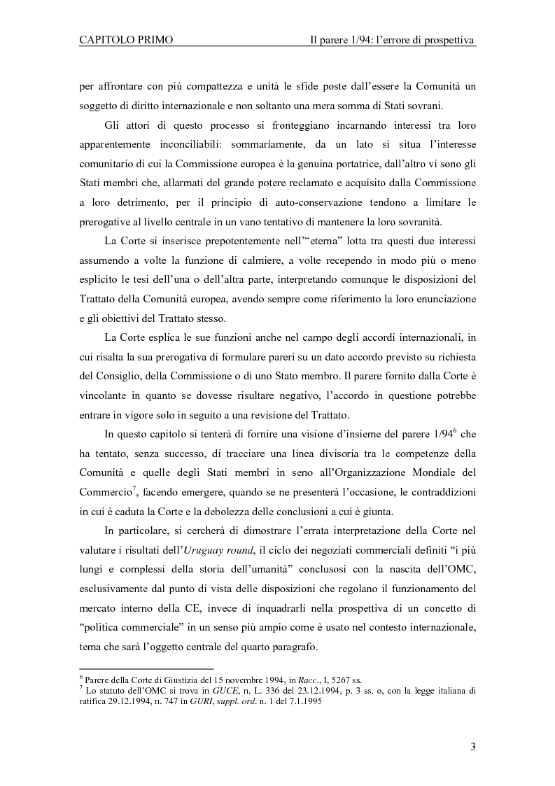 Anteprima della tesi: Profili giuridici della partecipazione della Comunità Europea all’OMC: l’evoluzione delle competenze esterne, Pagina 7