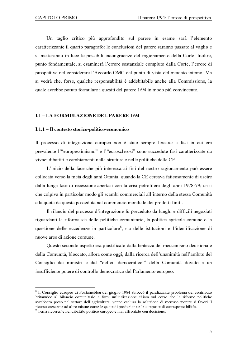 Anteprima della tesi: Profili giuridici della partecipazione della Comunità Europea all’OMC: l’evoluzione delle competenze esterne, Pagina 9