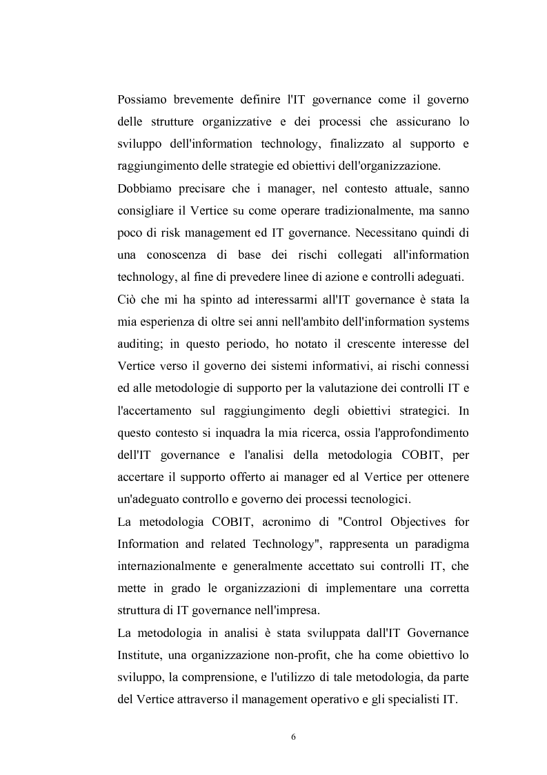 Anteprima della tesi: La metodologia COBIT come supporto del Management per l'IT Governance, Pagina 3