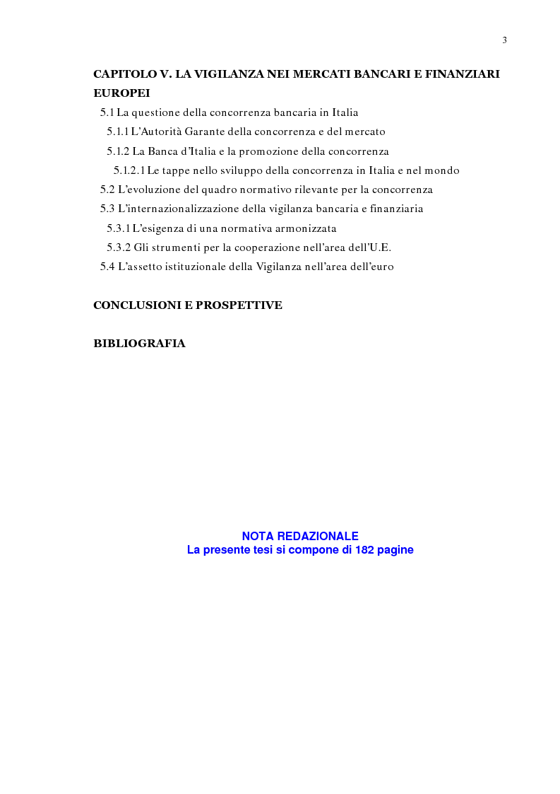 Indice della tesi: La concentrazione bancaria in Italia: analisi del processo di evoluzione storica in rapporto alle realtà economiche di altri paesi, Pagina 3