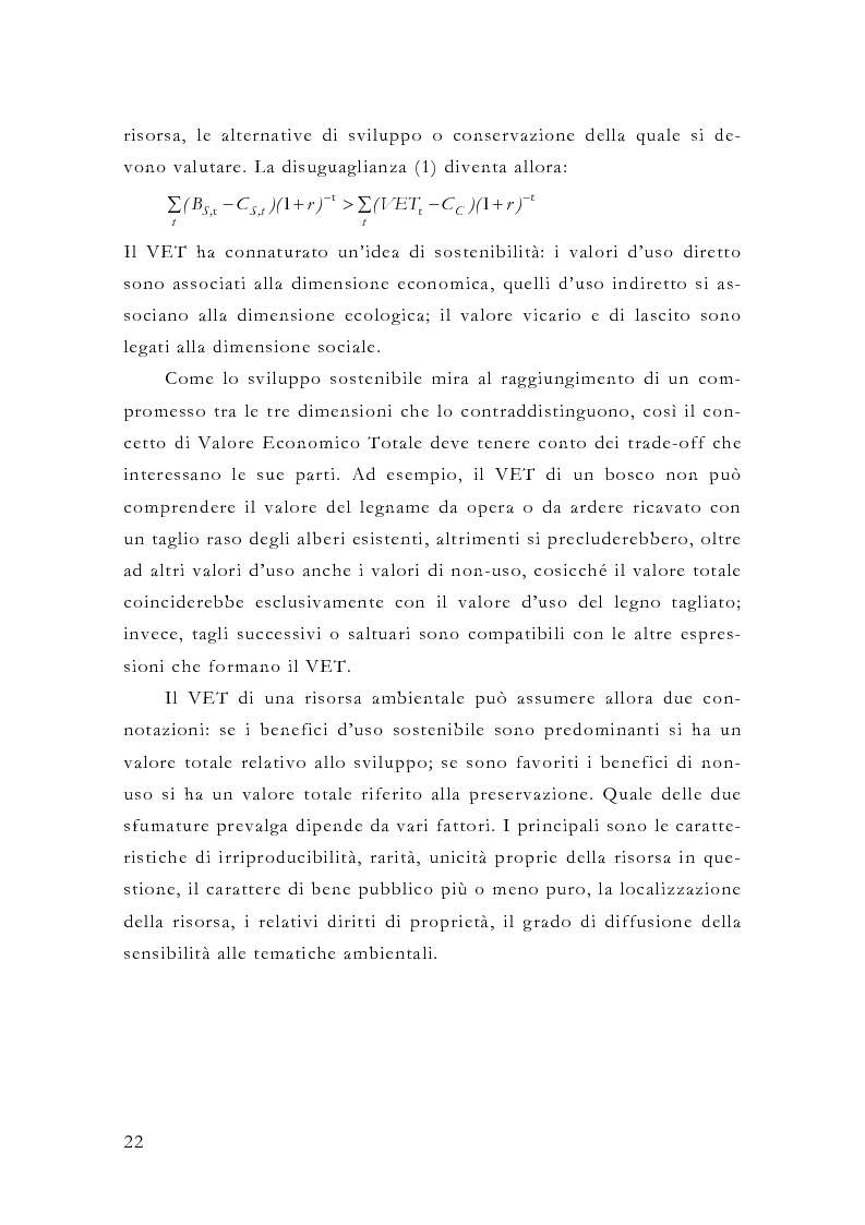 Estratto dalla tesi: Il Valore Economico Totale. Rassegna critica e un esempio di applicazione: la fauna selvatica.