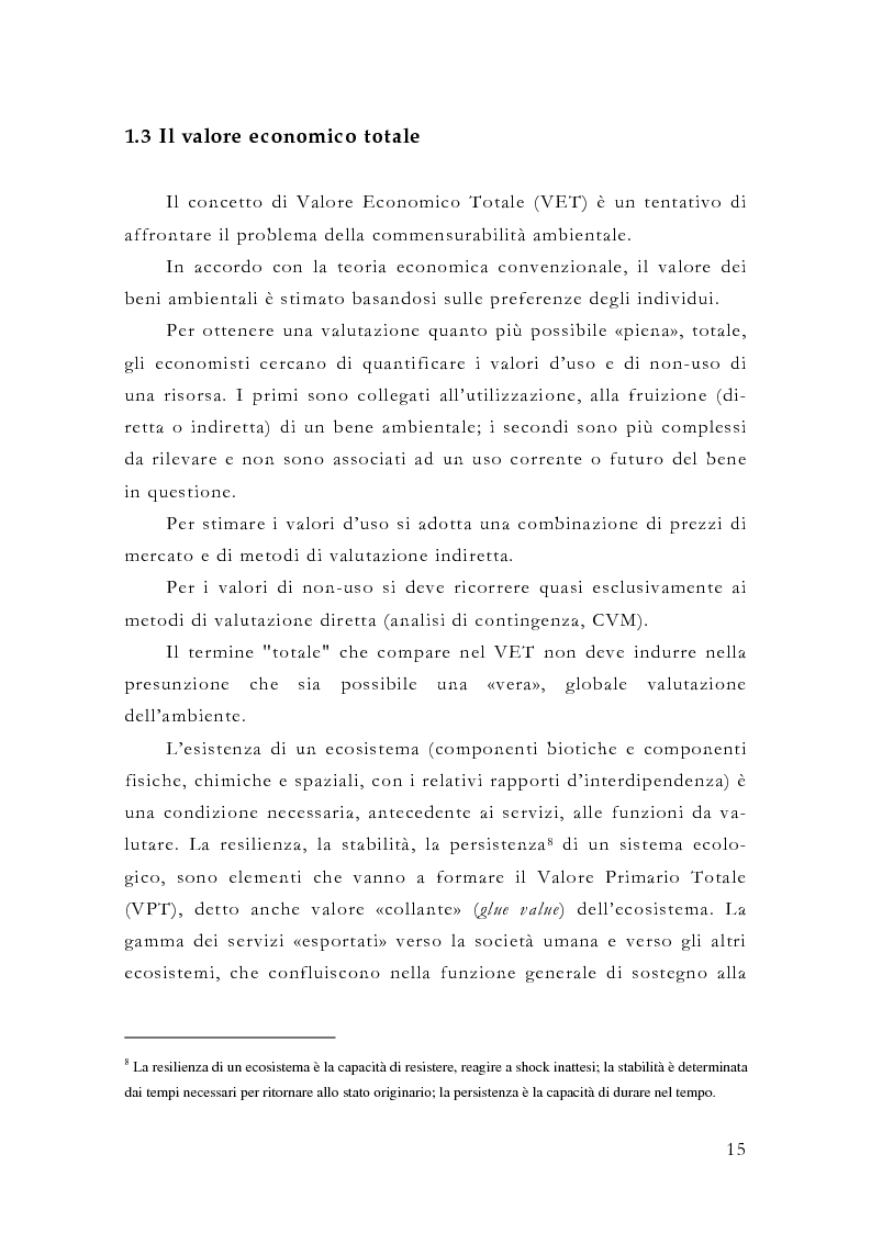 Anteprima della tesi: Il Valore Economico Totale. Rassegna critica e un esempio di applicazione: la fauna selvatica., Pagina 15