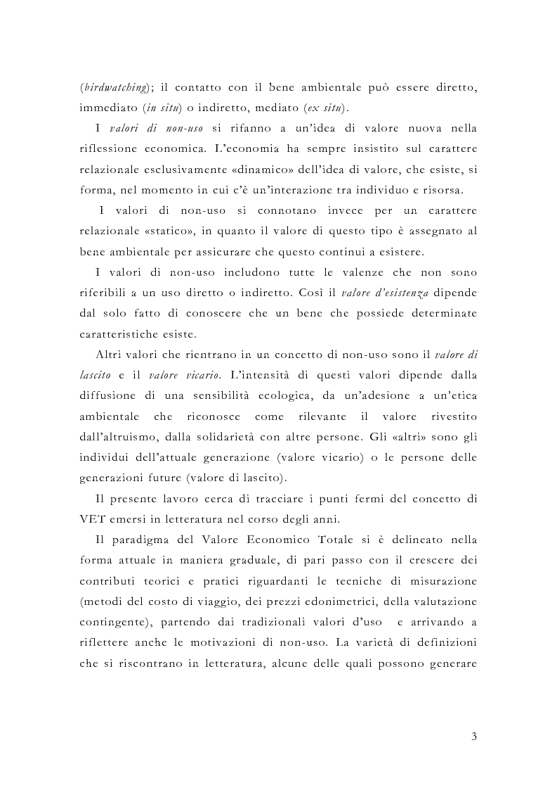 Anteprima della tesi: Il Valore Economico Totale. Rassegna critica e un esempio di applicazione: la fauna selvatica., Pagina 3