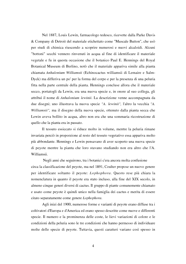 Anteprima della tesi: Peyote: profilo farmaco-tossicologico e modelli culturali nelle popolazioni indigene nordamericane, Pagina 4