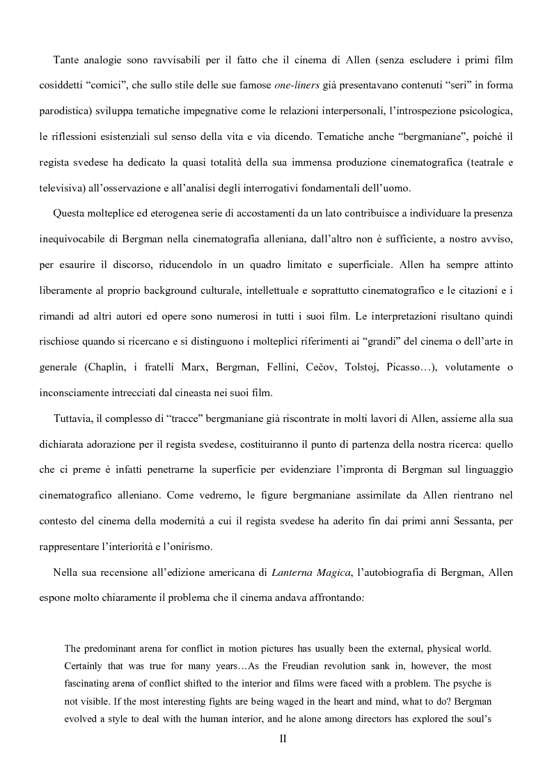 Anteprima della tesi: Influenze della modernità nel cinema di Woody Allen: l'eredità di Ingmar Bergman, Pagina 2