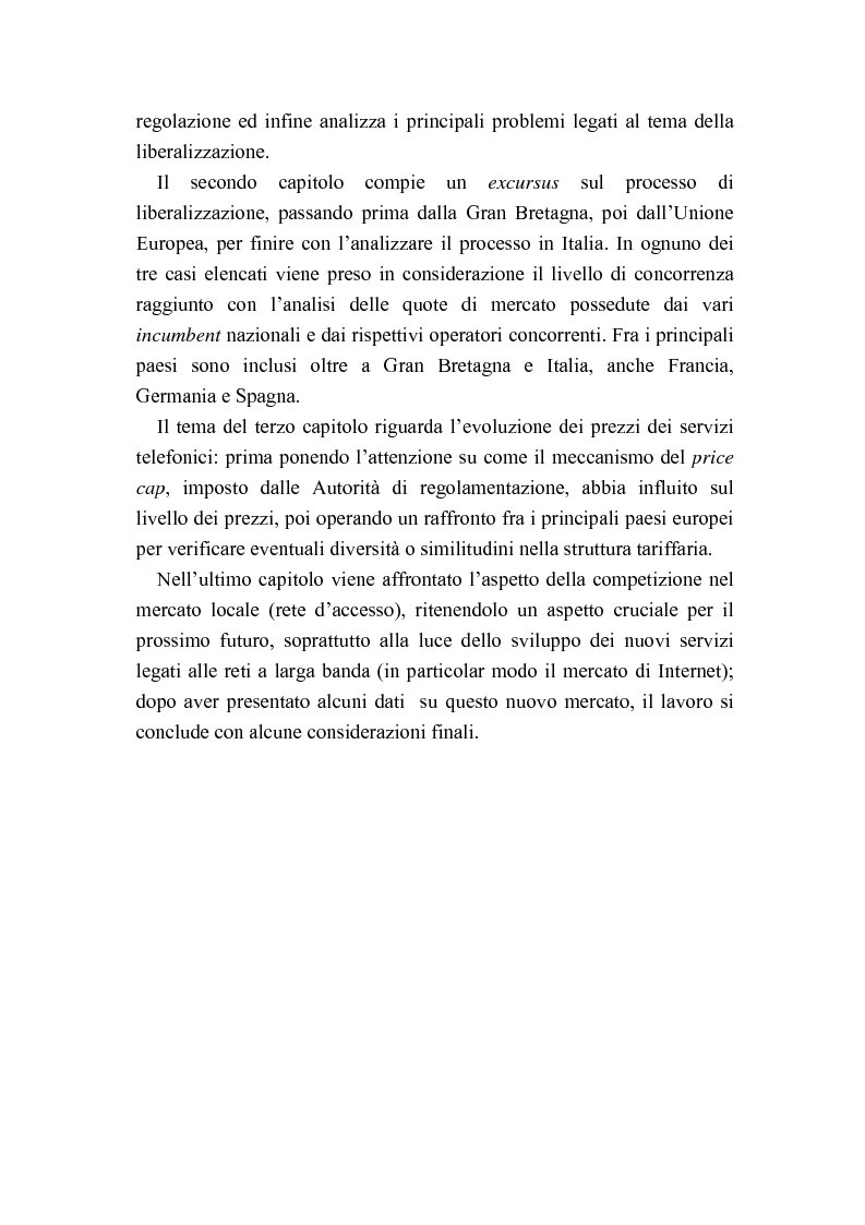 Anteprima della tesi: Liberalizzazione del mercato delle telecomunicazioni: evoluzione e andamento dei prezzi, Pagina 2