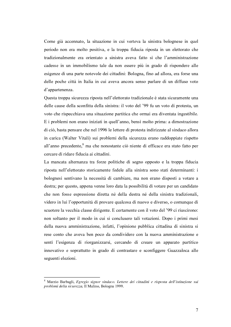 Anteprima della tesi: Le strategie comunicative nella campagna elettorale di Bologna 2004: Giorgio Guazzaloca e Sergio Cofferati a confronto, Pagina 7