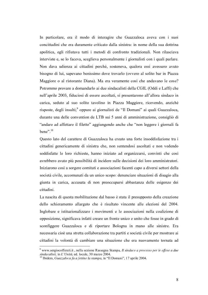 Anteprima della tesi: Le strategie comunicative nella campagna elettorale di Bologna 2004: Giorgio Guazzaloca e Sergio Cofferati a confronto, Pagina 8