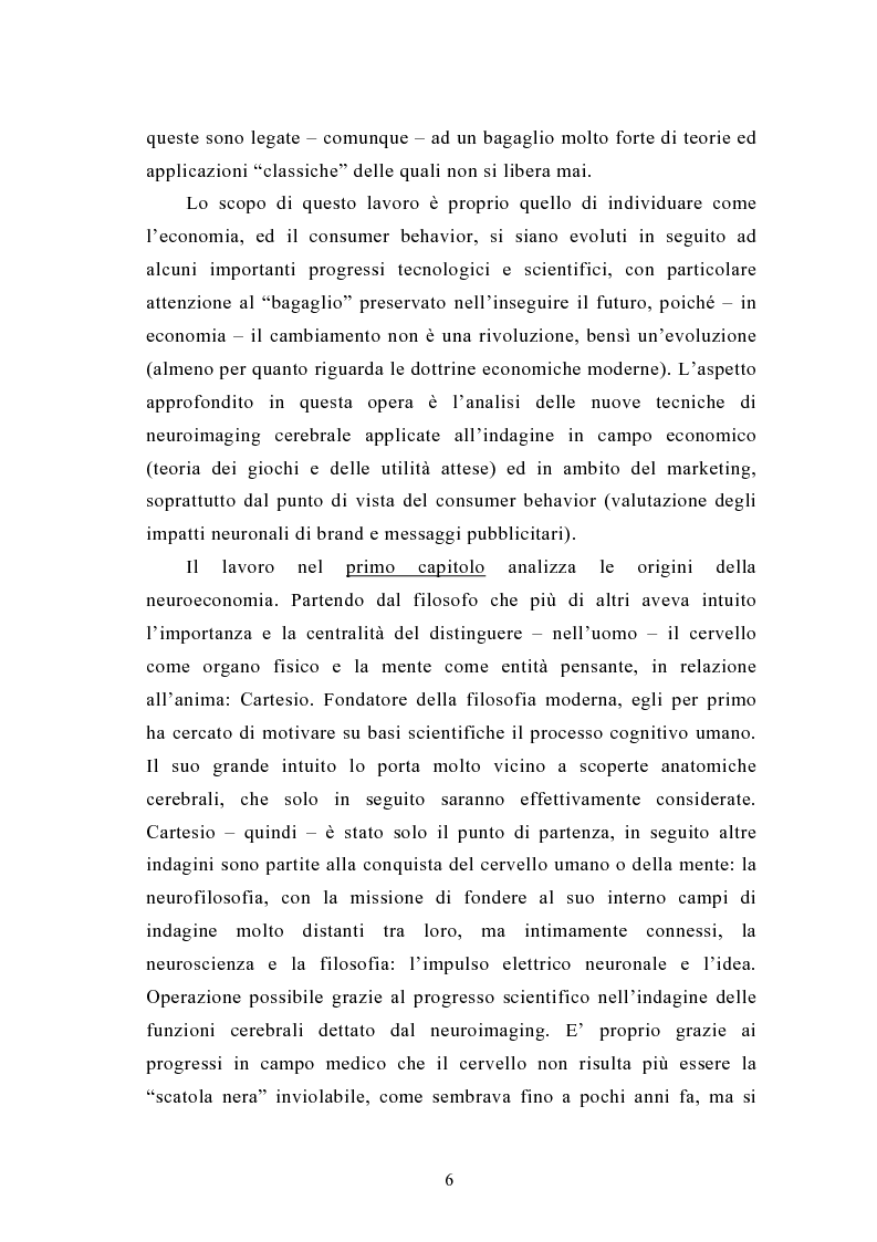 Anteprima della tesi: La neuroeconomia ed il neuromarketing: analisi, valutazioni ed applicazioni., Pagina 3