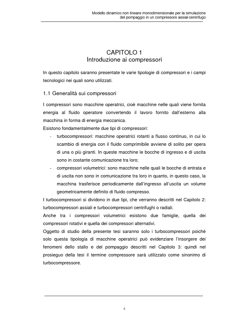 Anteprima della tesi: Modello dinamico non lineare per la simulazione del pompaggio in un compressore assial-centrifugo, Pagina 3