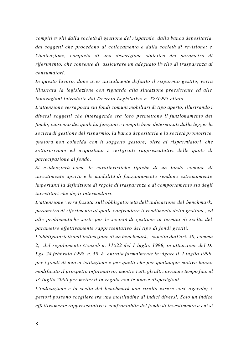 Anteprima della tesi: I fondi comuni di investimento mobiliare aperti di diritto italiano ed il benchmark, Pagina 2