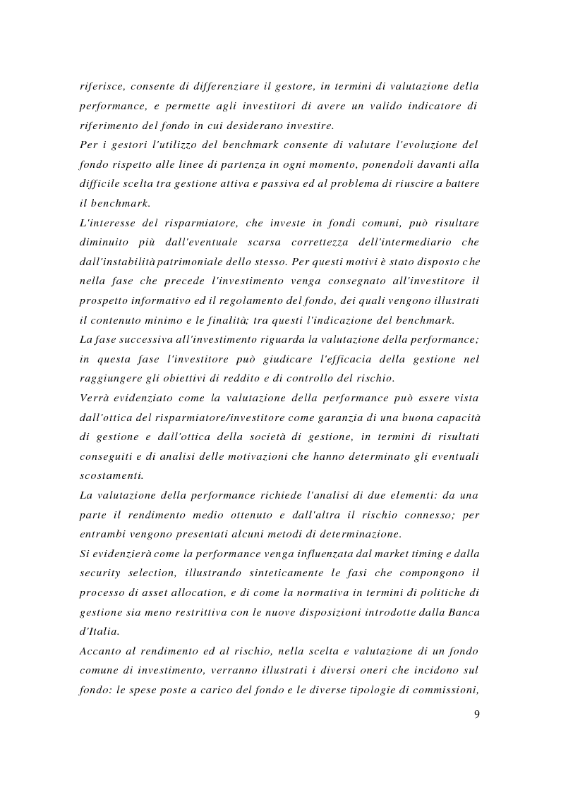 Anteprima della tesi: I fondi comuni di investimento mobiliare aperti di diritto italiano ed il benchmark, Pagina 3