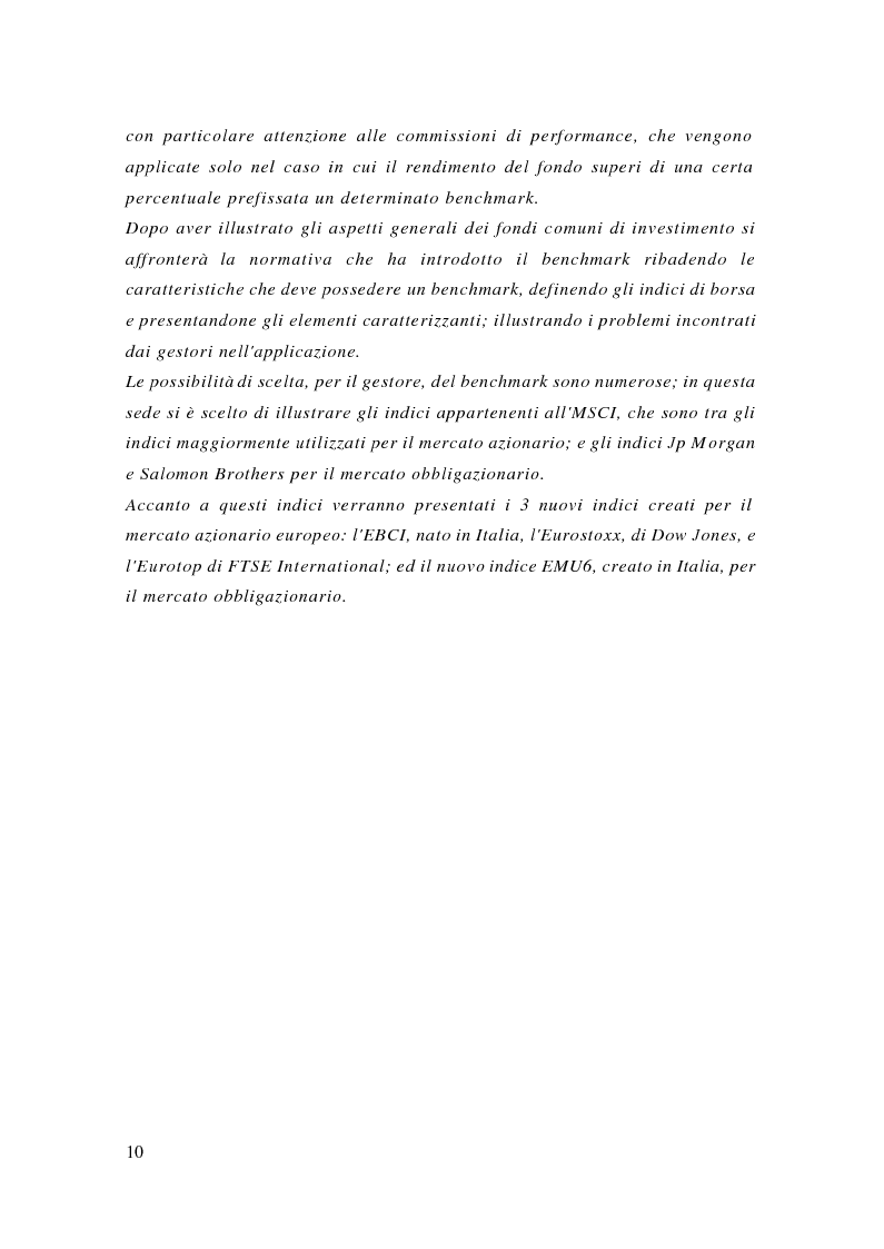 Anteprima della tesi: I fondi comuni di investimento mobiliare aperti di diritto italiano ed il benchmark, Pagina 4
