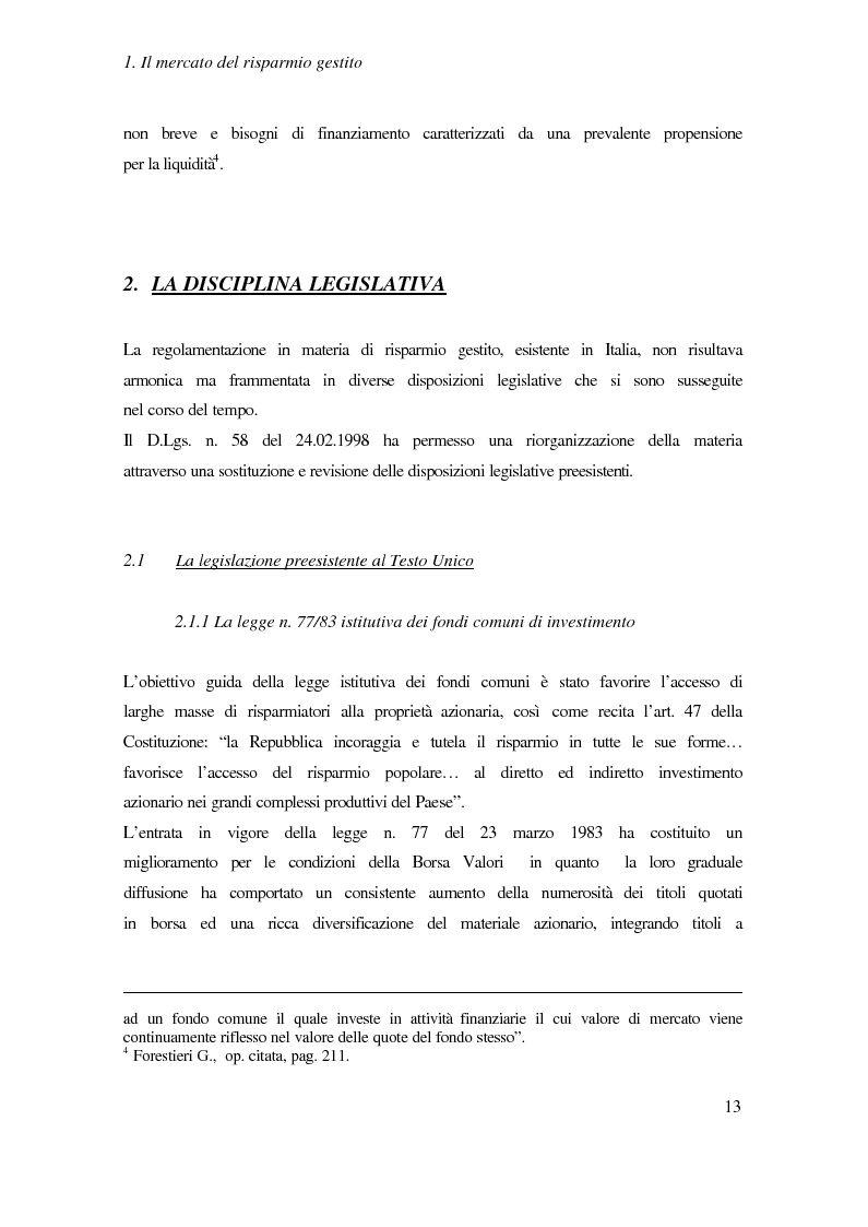 Anteprima della tesi: I fondi comuni di investimento mobiliare aperti di diritto italiano ed il benchmark, Pagina 7