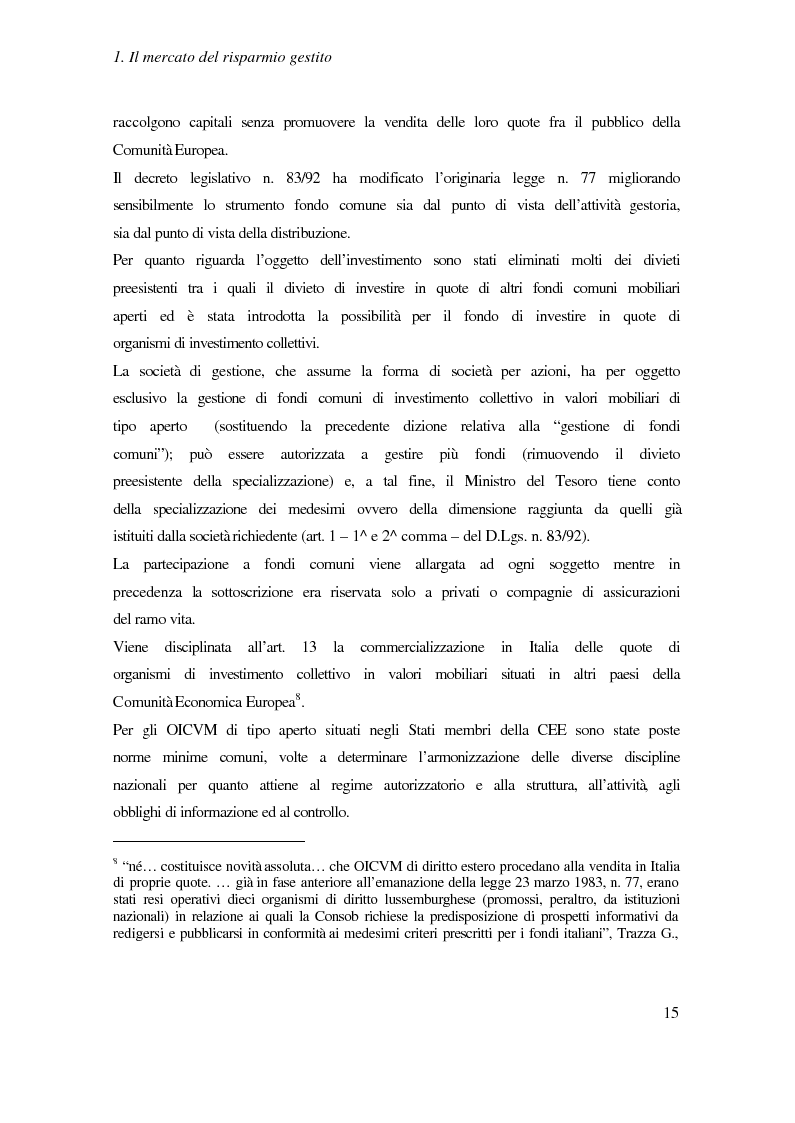 Anteprima della tesi: I fondi comuni di investimento mobiliare aperti di diritto italiano ed il benchmark, Pagina 9