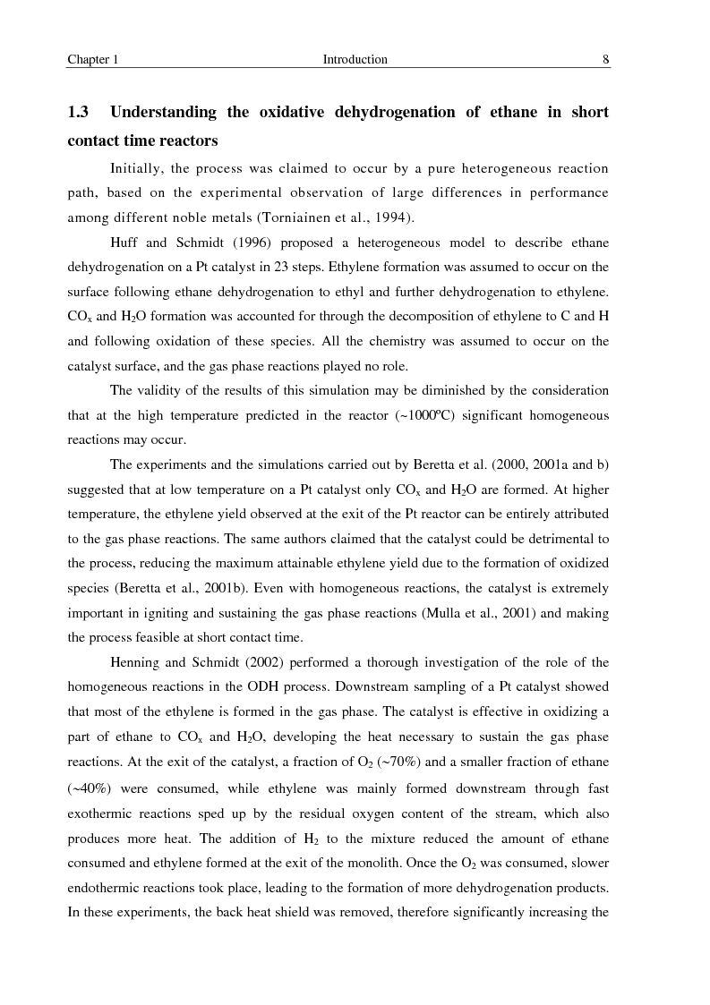 Anteprima della tesi: Oxidative dehydrogenation of ethane in short contact time reactors, Pagina 8