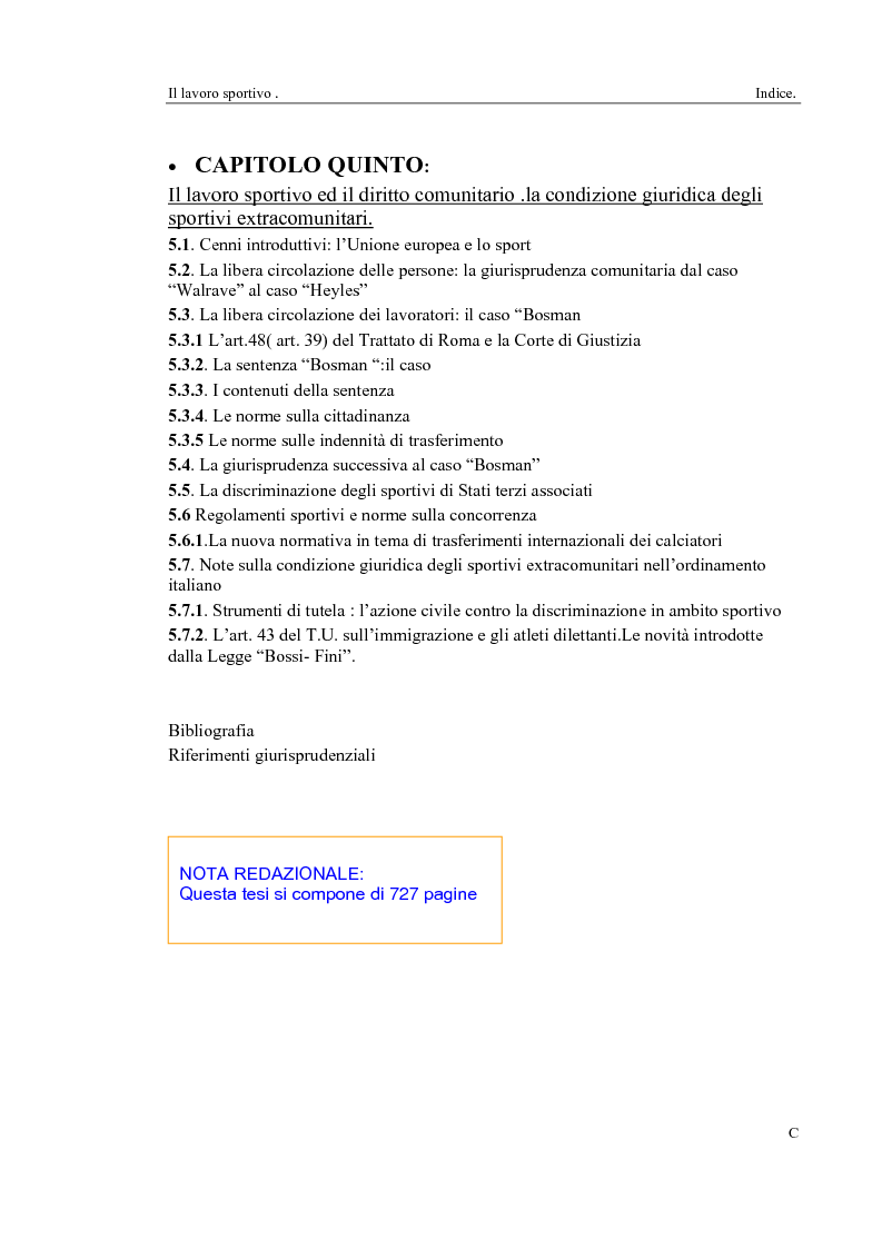 Indice della tesi: Il lavoro sportivo, Pagina 3