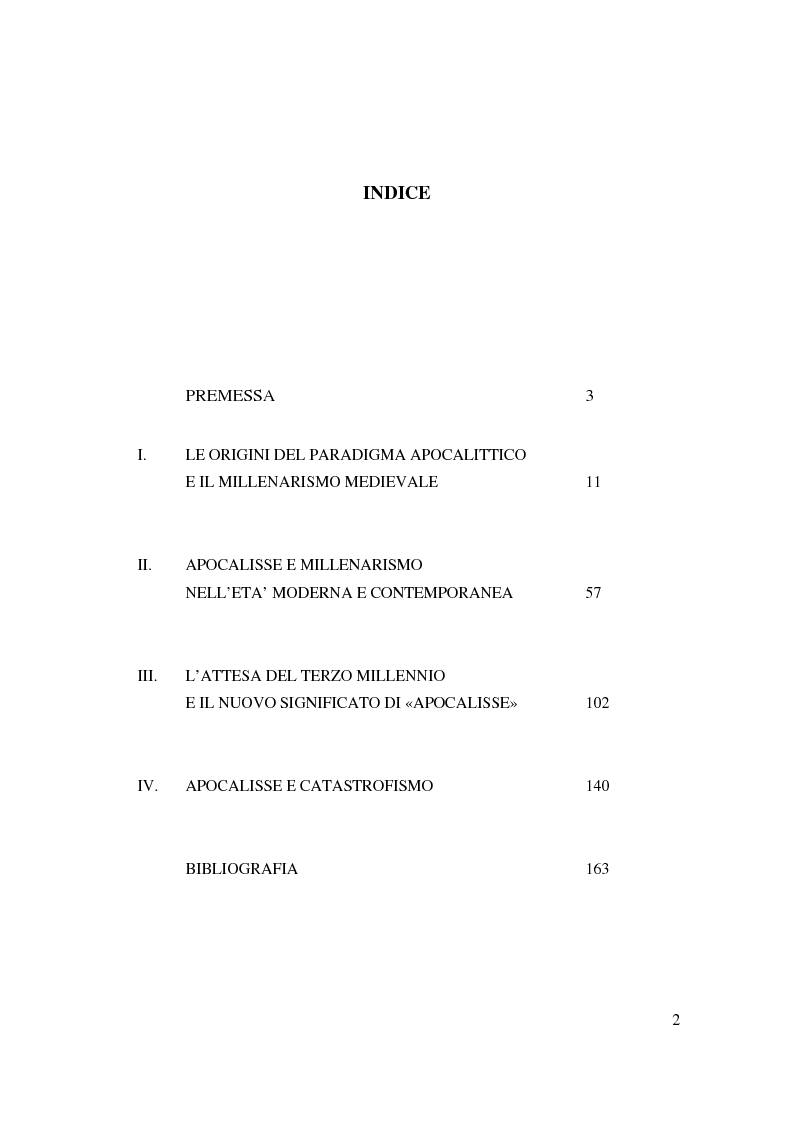 Indice della tesi: Apocalisse: senso della fine e mondo globale, Pagina 1