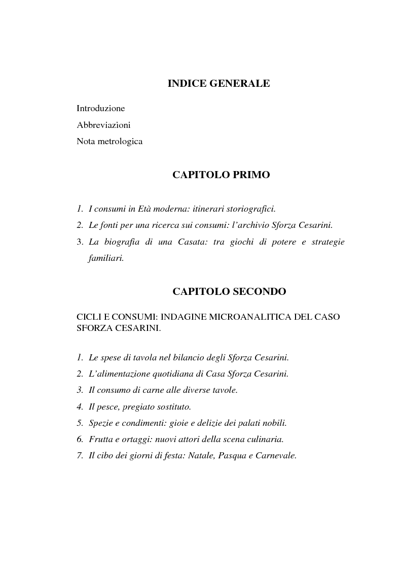 Indice della tesi: A tavola e a palazzo: i consumi degli Sforza Cesarini nel Settecento, Pagina 1