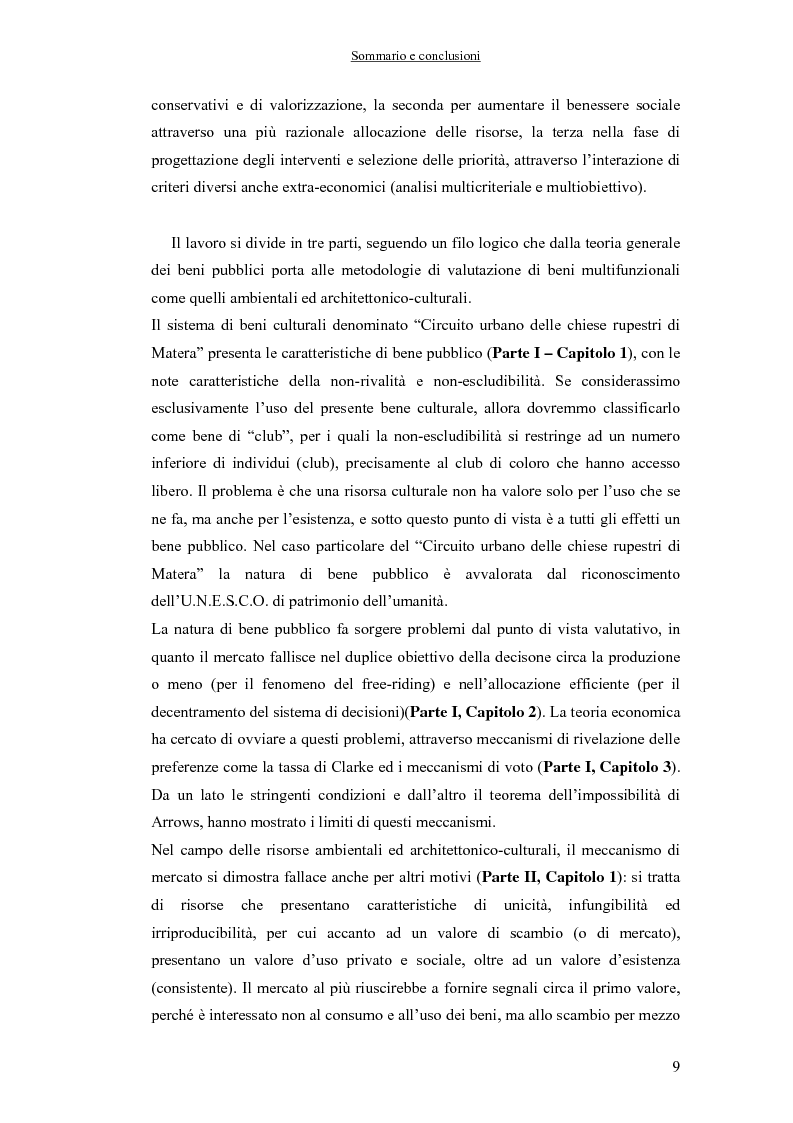 Anteprima della tesi: La valutazione economica dei beni pubblici ambientali ed architettonico-culturali - Un'applicazione della valutazione contingente al sistema di beni culturali denominato ''Circuito Urbano delle Chiese Rupestri di Matera'', Pagina 2