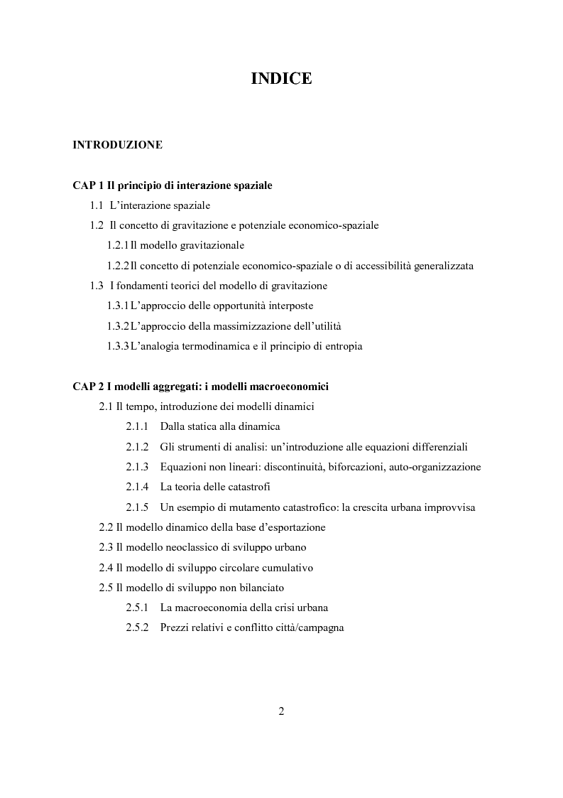 Indice della tesi: Sistemi economici territoriali: modelli teorici ed una applicazione empirica, Pagina 1