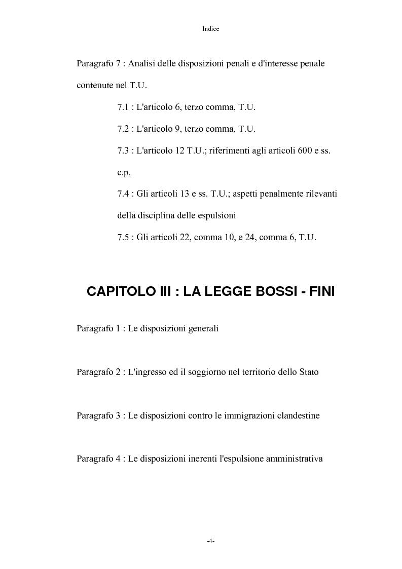 Indice della tesi: Diritto penale ed immigrazione: tra tecniche di tutela ed esigenze di riforma, Pagina 4