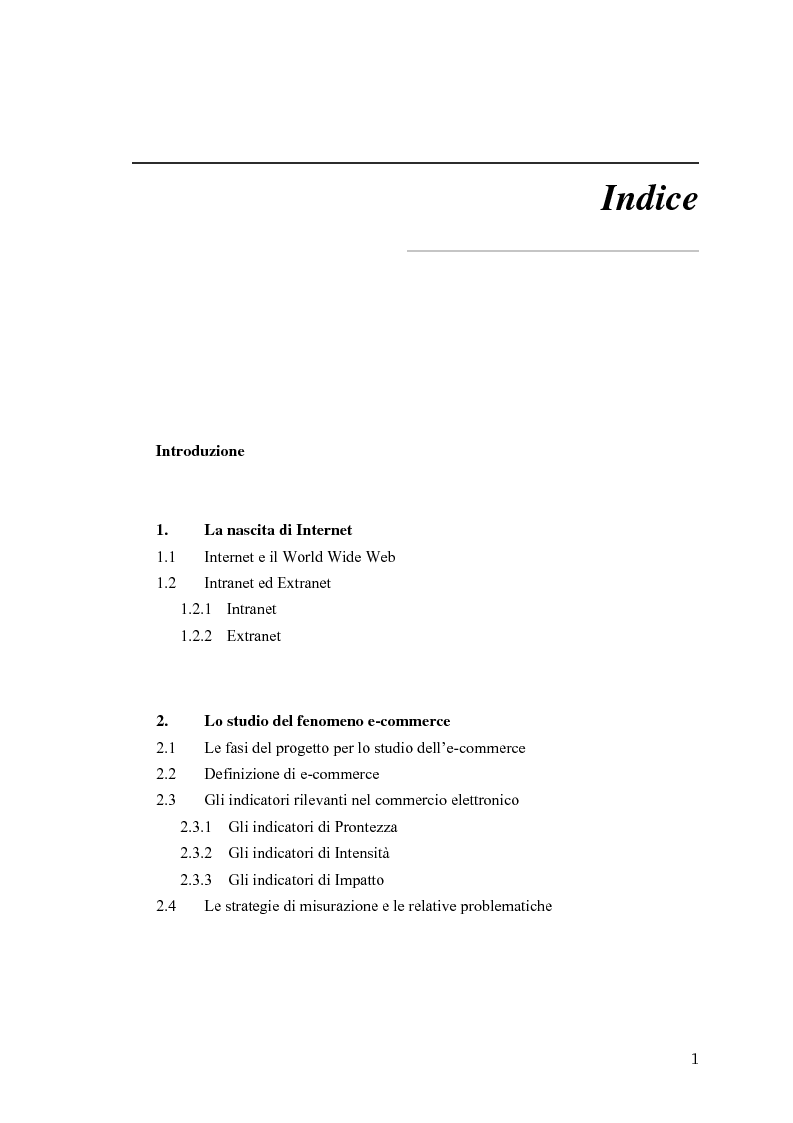 Indice della tesi: L'e-commerce nelle PMI del Friuli Venezia Giulia, Pagina 1
